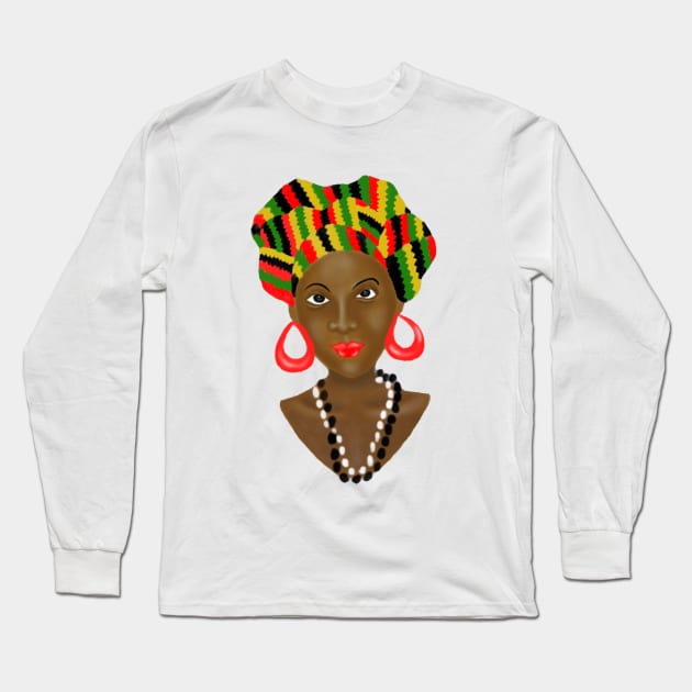 African Queen Kente Pattern Long Sleeve T-Shirt by Merchweaver